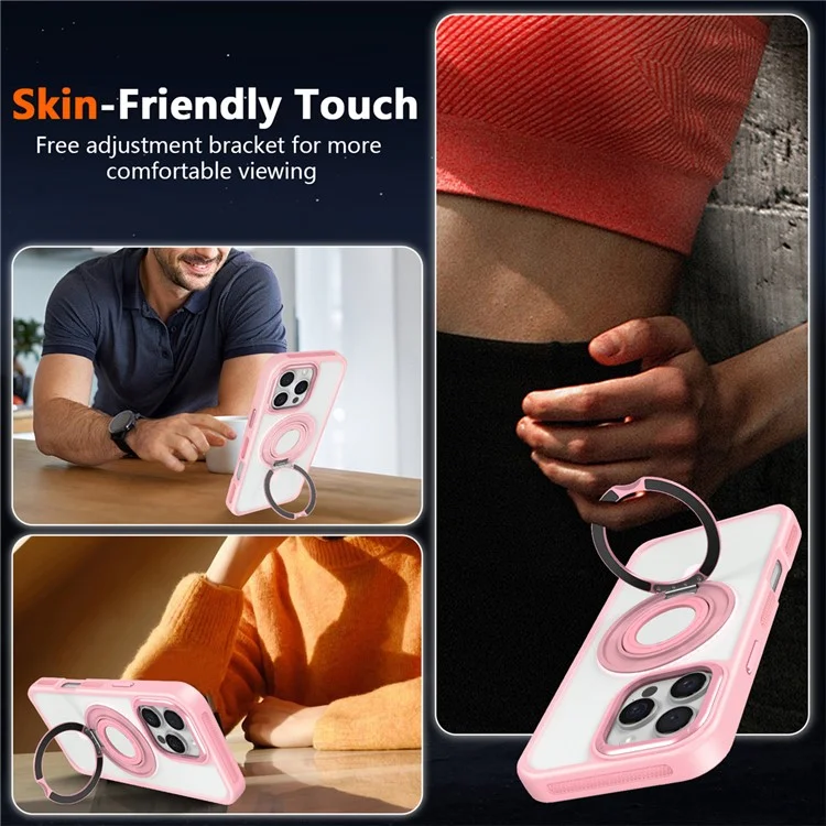For iPhone 16 Pro Max Case TPU+PC Matte Backplate Phone Cover with Silicone Ring Kickstand - Orange