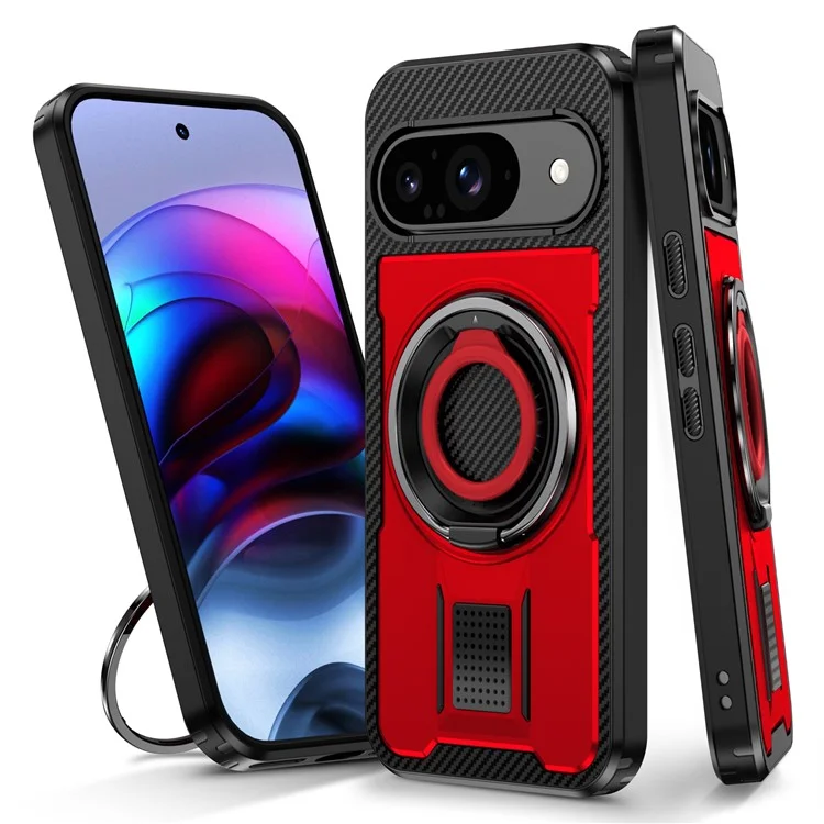 Para Google Pixel 9 / Google Pixel 9 Pro Case TPU+PC Cubierta Del Teléfono Con Correa Para Los Dedos de Silicona - Rojo