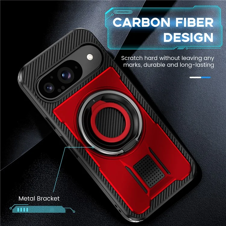 Para Google Pixel 9 / Google Pixel 9 Pro Case TPU+PC Cubierta Del Teléfono Con Correa Para Los Dedos de Silicona - Rojo