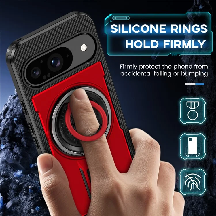 Para Google Pixel 9 / Google Pixel 9 Pro Case TPU+PC Cubierta Del Teléfono Con Correa Para Los Dedos de Silicona - Rojo