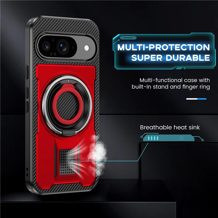 Para Google Pixel 9 / Google Pixel 9 Pro Case TPU+PC Cubierta Del Teléfono Con Correa Para Los Dedos de Silicona - Rojo
