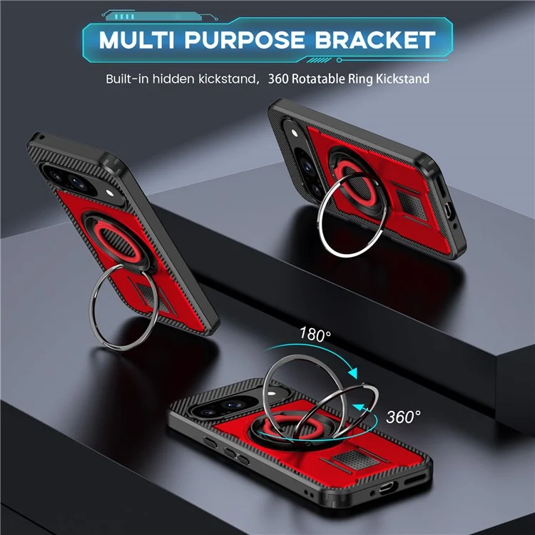 Para Google Pixel 9 / Google Pixel 9 Pro Case TPU+PC Cubierta Del Teléfono Con Correa Para Los Dedos de Silicona - Rojo