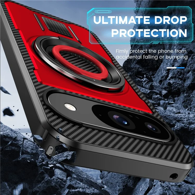 Para Google Pixel 9 / Google Pixel 9 Pro Case TPU+PC Cubierta Del Teléfono Con Correa Para Los Dedos de Silicona - Rojo