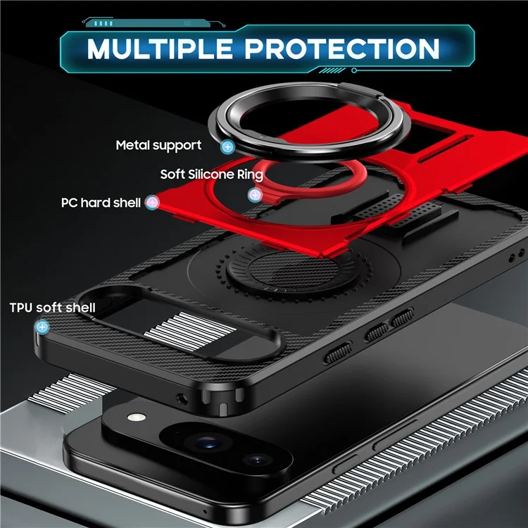 Para Google Pixel 9 / Google Pixel 9 Pro Case TPU+PC Cubierta Del Teléfono Con Correa Para Los Dedos de Silicona - Rojo