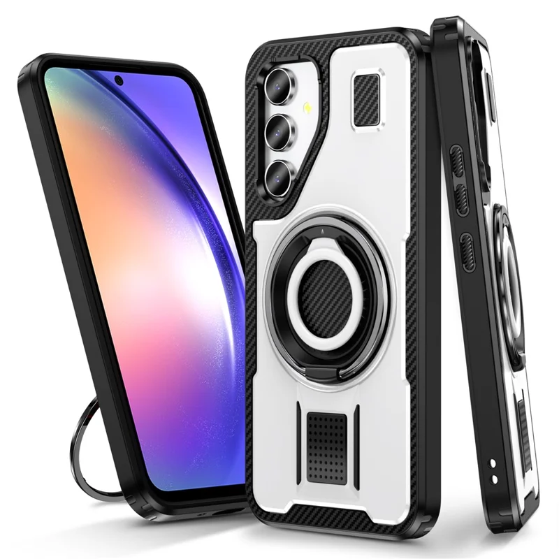 For Samsung Galaxy A54 5G Case TPU+PC Kickstand Phone Cover with Silicone Finger Strap - White