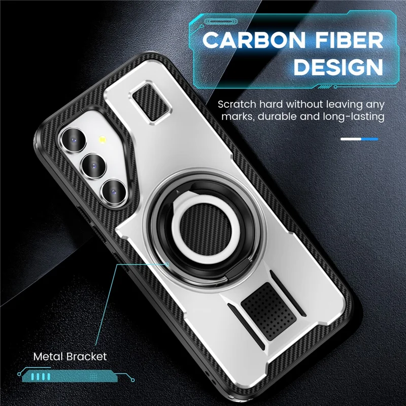 For Samsung Galaxy A54 5G Case TPU+PC Kickstand Phone Cover with Silicone Finger Strap - White