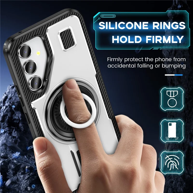 For Samsung Galaxy A54 5G Case TPU+PC Kickstand Phone Cover with Silicone Finger Strap - White