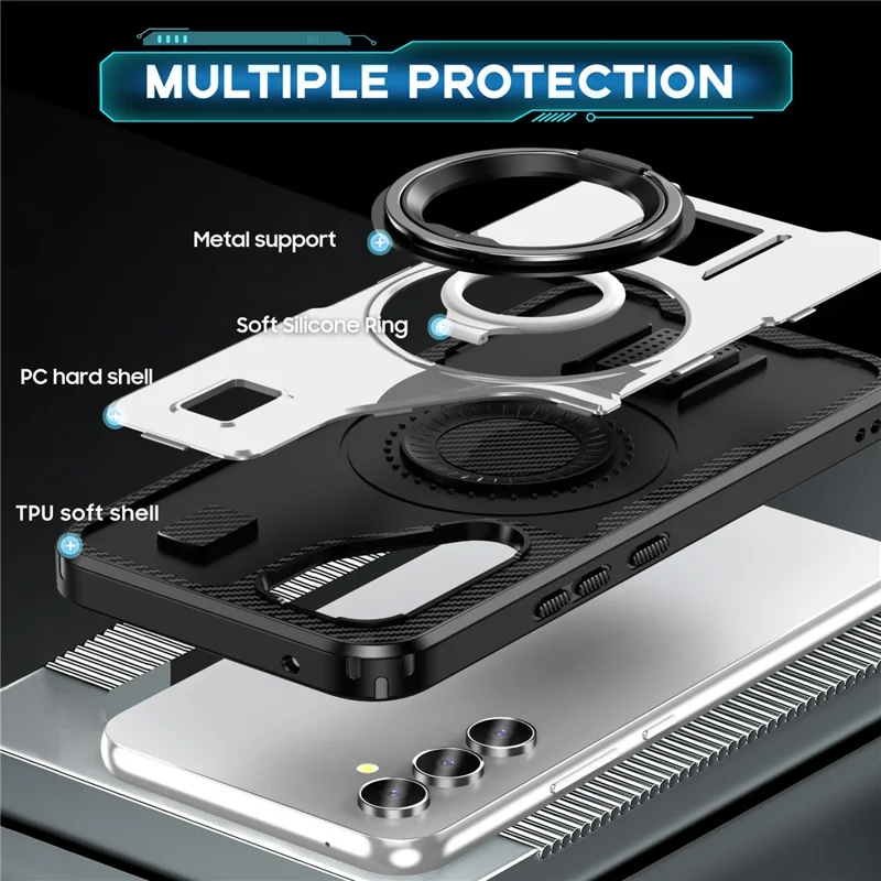 For Samsung Galaxy A54 5G Case TPU+PC Kickstand Phone Cover with Silicone Finger Strap - White