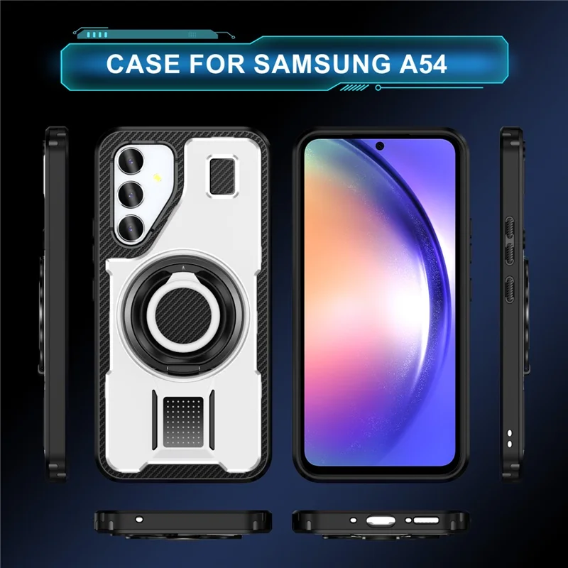 For Samsung Galaxy A54 5G Case TPU+PC Kickstand Phone Cover with Silicone Finger Strap - White