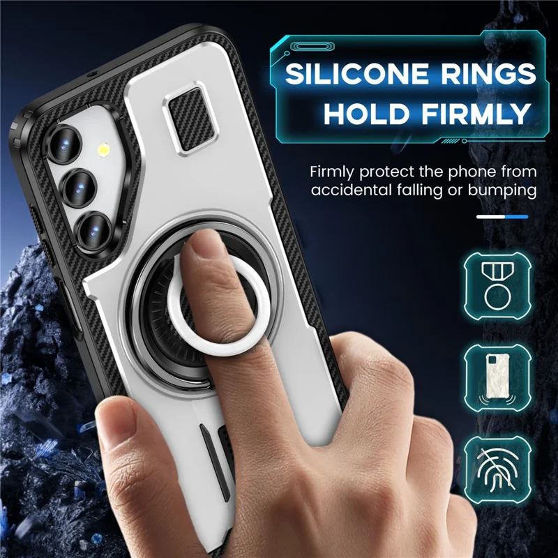 For Samsung Galaxy A15 4G / 5G Case TPU+PC Kickstand Phone Cover with Silicone Finger Strap - White