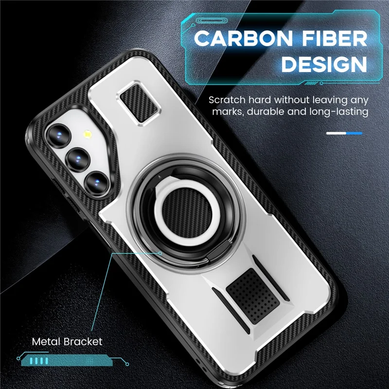 For Samsung Galaxy A15 4G / 5G Case TPU+PC Kickstand Phone Cover with Silicone Finger Strap - White