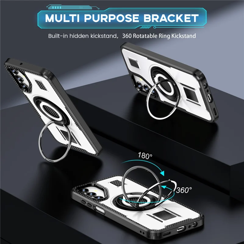For Samsung Galaxy A15 4G / 5G Case TPU+PC Kickstand Phone Cover with Silicone Finger Strap - White