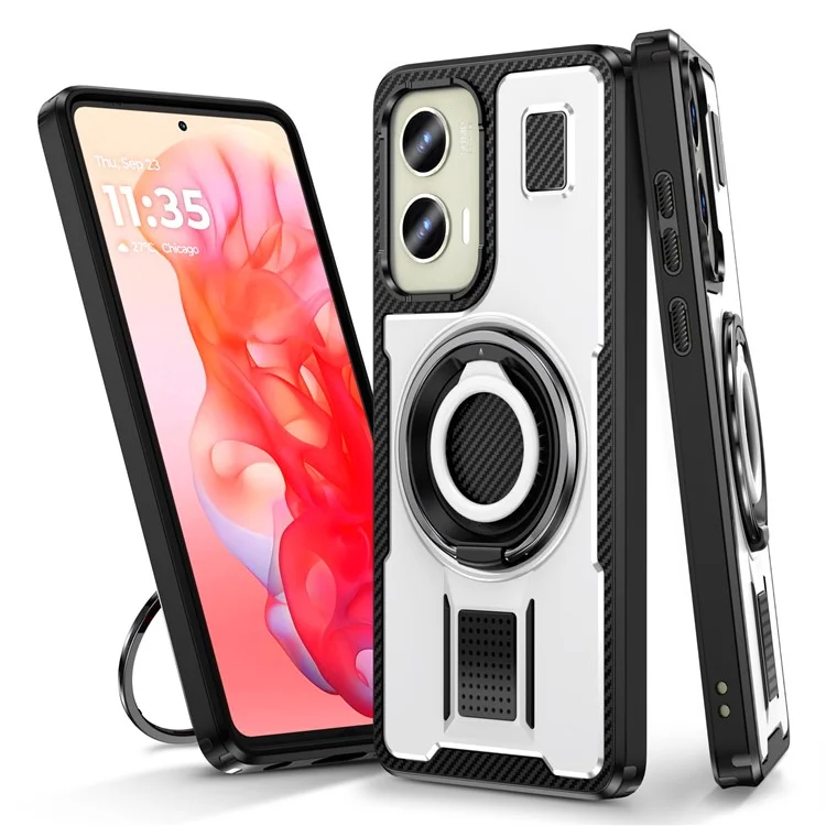 For Motorola Moto G Stylus 5G (2024) Case TPU+PC Kickstand Phone Cover with Silicone Finger Strap - White
