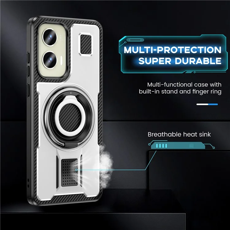 For Motorola Moto G Stylus 5G (2024) Case TPU+PC Kickstand Phone Cover with Silicone Finger Strap - White