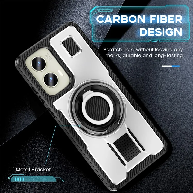 For Motorola Moto G Stylus 5G (2024) Case TPU+PC Kickstand Phone Cover with Silicone Finger Strap - White