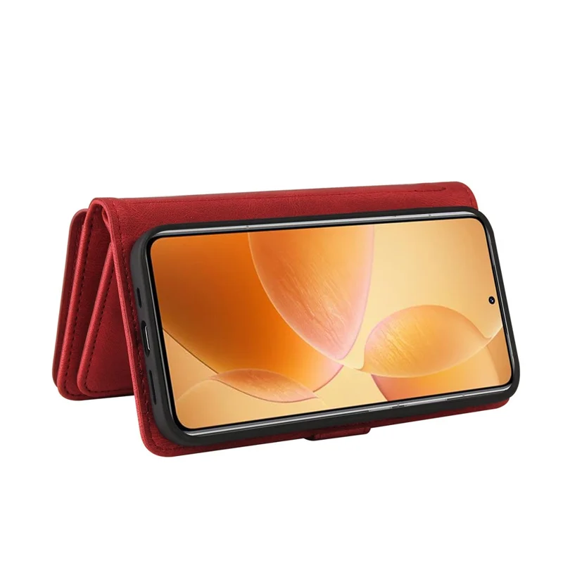 For Xiaomi 14T Pro Zipper Wallet Case with 15 Card Slots and Strap Leather Phone Cover - Red