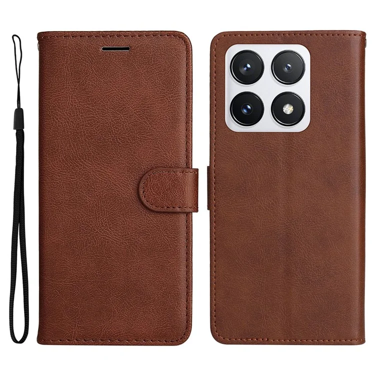Série KT Leather-2 pour étui de téléphone Xiaomi 14T Pro Couleur unie Étui en cuir Portefeuille Support - Brun