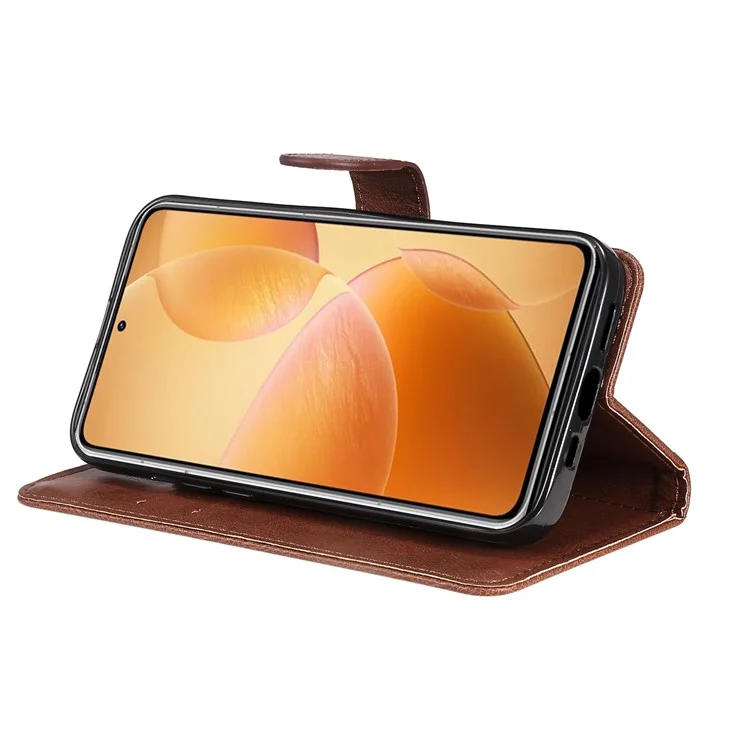 Série KT Leather-2 pour étui de téléphone Xiaomi 14T Pro Couleur unie Étui en cuir Portefeuille Support - Brun