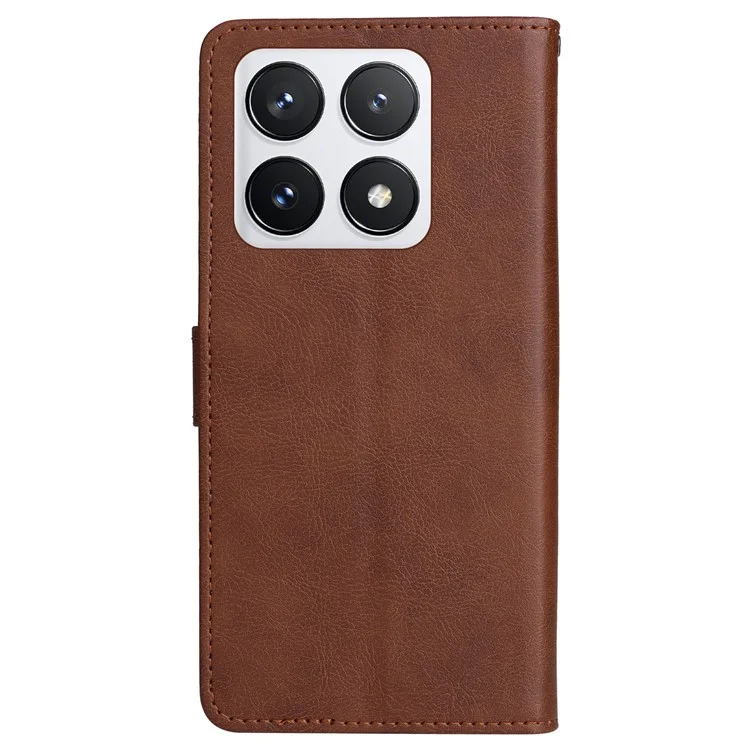 Série KT Leather-2 pour étui de téléphone Xiaomi 14T Pro Couleur unie Étui en cuir Portefeuille Support - Brun