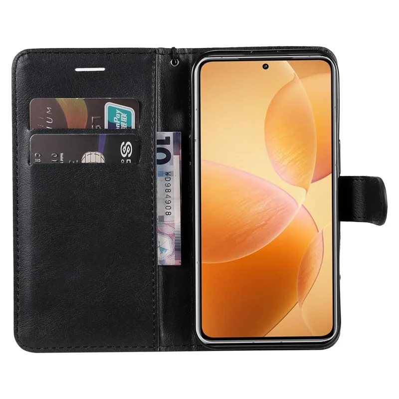 For Xiaomi 14T Pro Case Solid Color Leather Mobile Cover Wallet Stand with Strap - Black