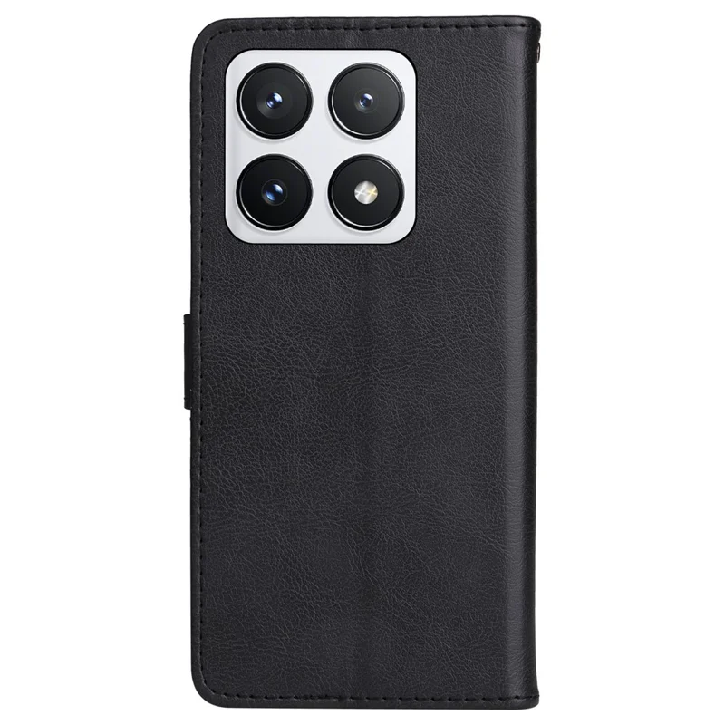 For Xiaomi 14T Pro Case Solid Color Leather Mobile Cover Wallet Stand with Strap - Black