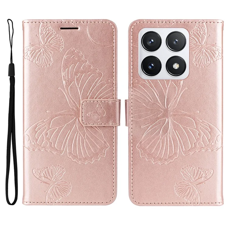 KT Implinting Flower Series-2 Для Xiaomi 14t Pro Case Case Butterfly Кожаная Телефонная Обложка - Розовое Золото