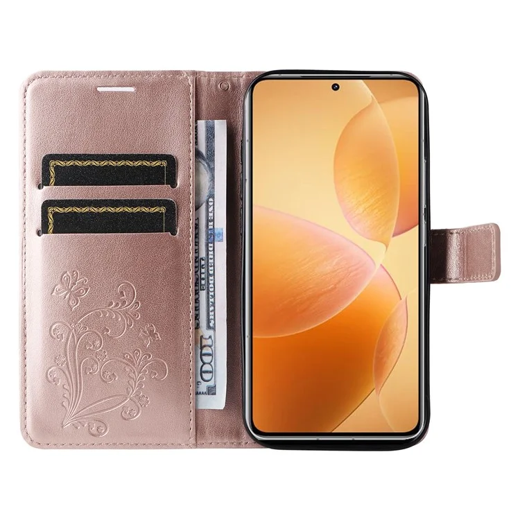 KT Implinting Flower Series-2 Для Xiaomi 14t Pro Case Case Butterfly Кожаная Телефонная Обложка - Розовое Золото