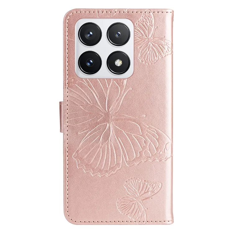 KT Implinting Flower Series-2 Для Xiaomi 14t Pro Case Case Butterfly Кожаная Телефонная Обложка - Розовое Золото
