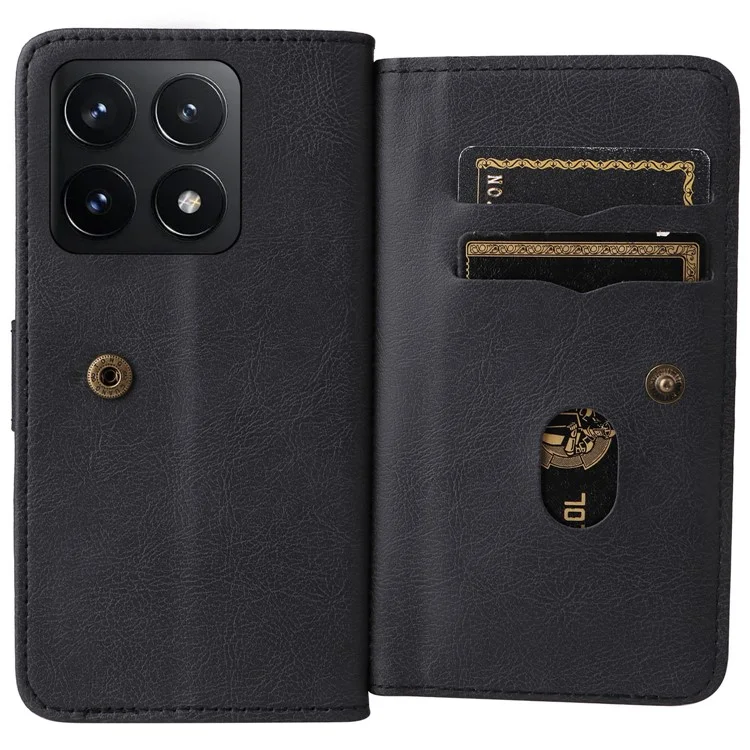 KT Multi-Functional Series-1 Para Xiaomi 14T Pro Case 10 Card Holder Leather Phone Cover Stand - Preto