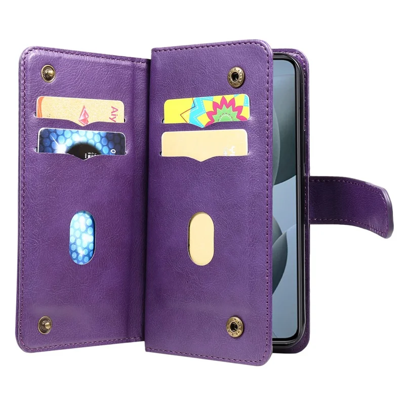 For Xiaomi 14T Pro Leather Case with 10 Card Holder Phone Cover Stand - Purple