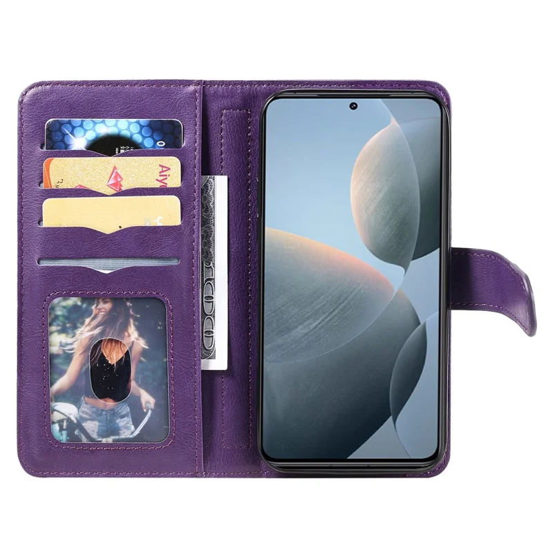 For Xiaomi 14T Pro Leather Case with 10 Card Holder Phone Cover Stand - Purple