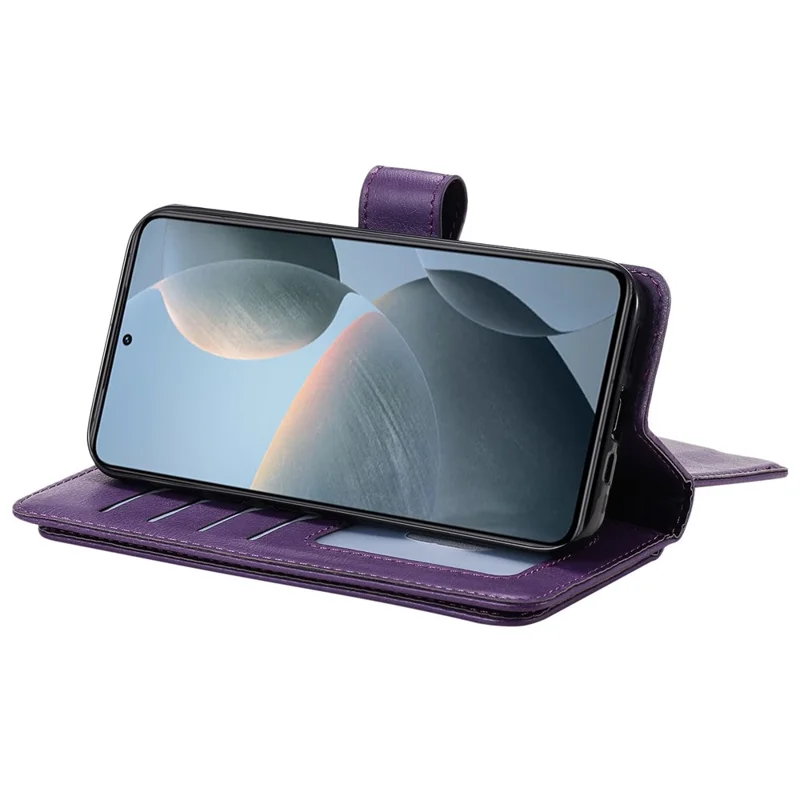 For Xiaomi 14T Pro Leather Case with 10 Card Holder Phone Cover Stand - Purple