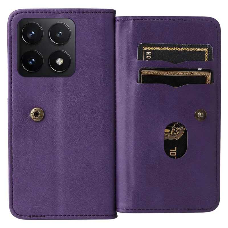 For Xiaomi 14T Pro Leather Case with 10 Card Holder Phone Cover Stand - Purple