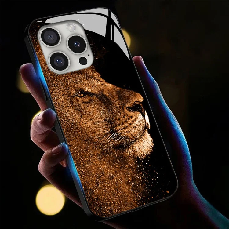 Для Iphone 16 Pro Max Case Case Flash Series Printing Printing Tremed Glass + TPU Combo Phone Case - Лев с Профилем