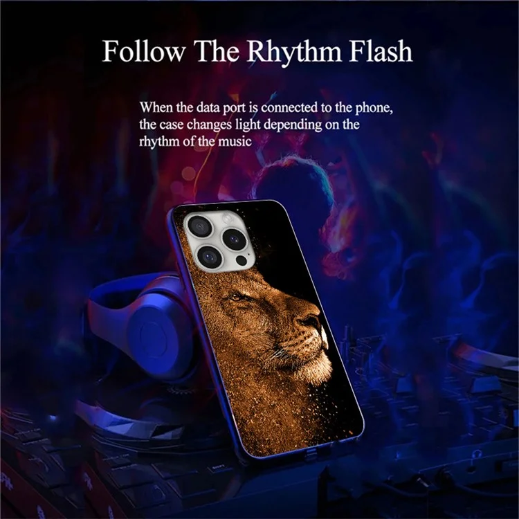 Для Iphone 16 Pro Max Case Case Flash Series Printing Printing Tremed Glass + TPU Combo Phone Case - Лев с Профилем