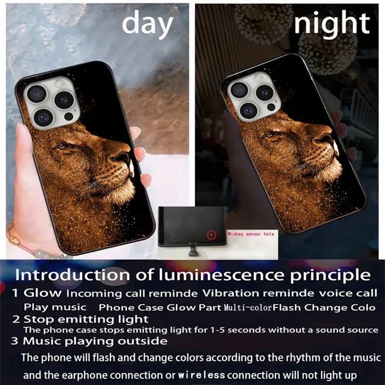 Для Iphone 16 Pro Max Case Case Flash Series Printing Printing Tremed Glass + TPU Combo Phone Case - Лев с Профилем