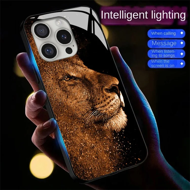 Pour Iphone 16 Pro Case Call Flash Series Modèle Impression Temperred Glass + TPU Combo Téléphone Case - Lion Avec Profil