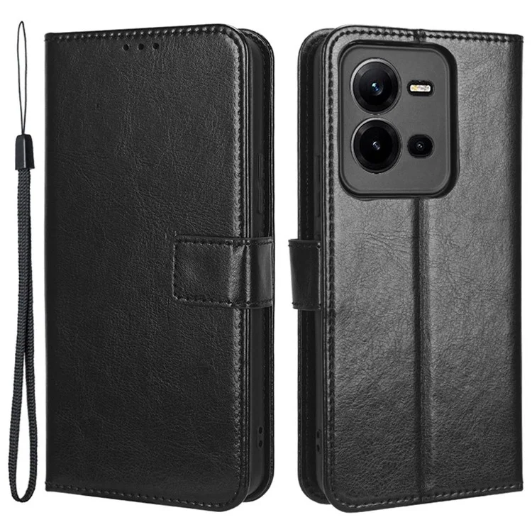 Für Vivo V25 5G Crazy Horse Textur PU Leder Vollschutz Case Telefon Flip Ständer Brieftasche Abdeckung - Schwarz