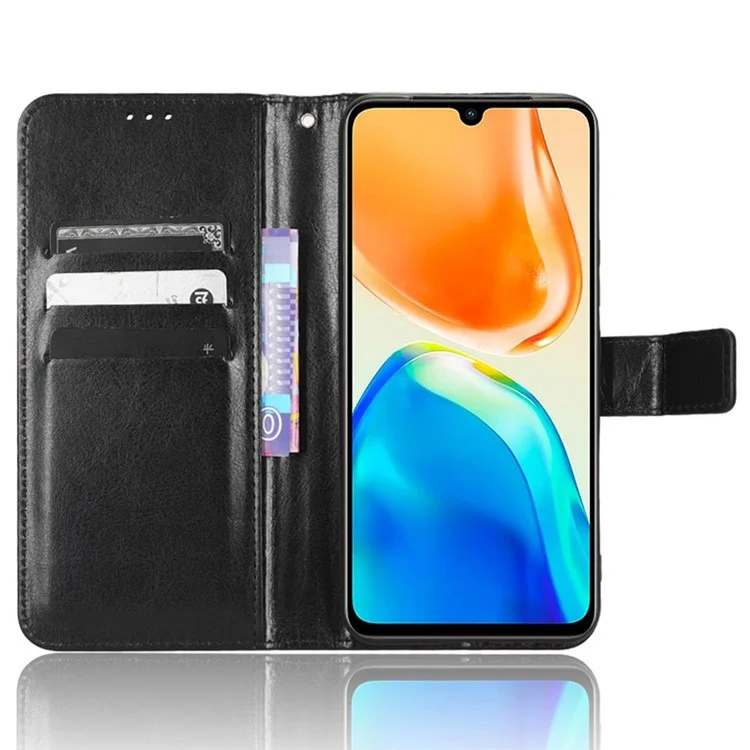 Für Vivo V25 5G Crazy Horse Textur PU Leder Vollschutz Case Telefon Flip Ständer Brieftasche Abdeckung - Schwarz