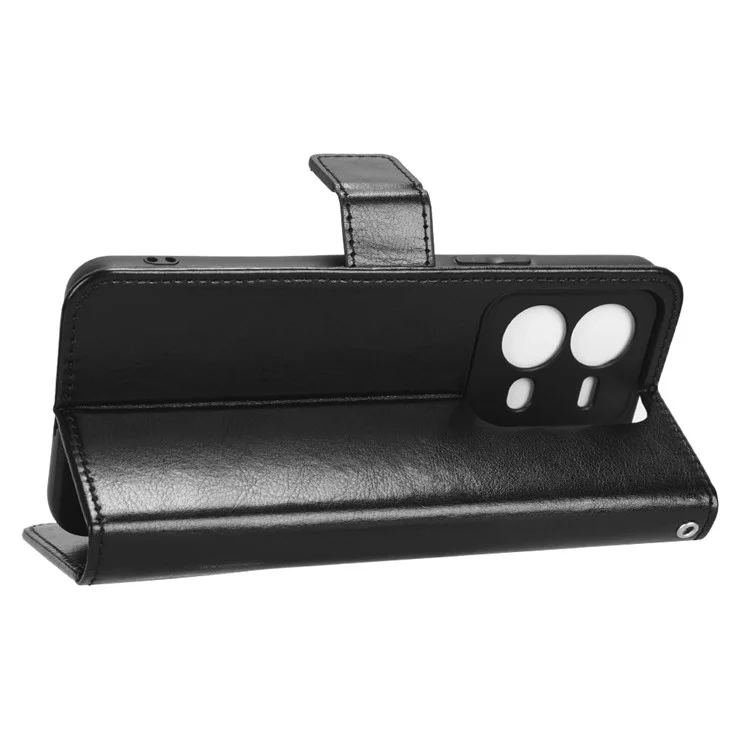 Für Vivo V25 5G Crazy Horse Textur PU Leder Vollschutz Case Telefon Flip Ständer Brieftasche Abdeckung - Schwarz