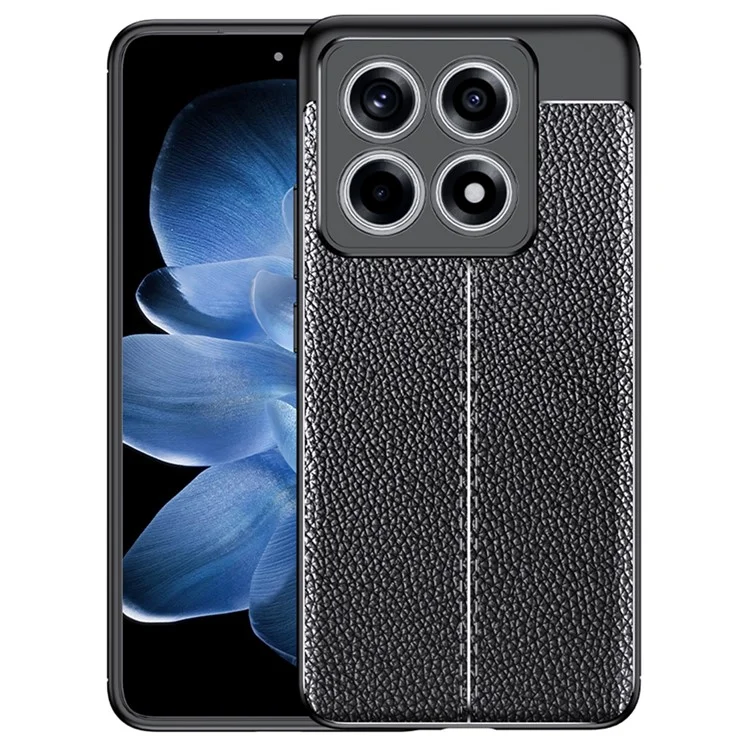 Capa para Xiaomi 14T Pro, textura de lichia TPU flexível, Capa de telefone preta