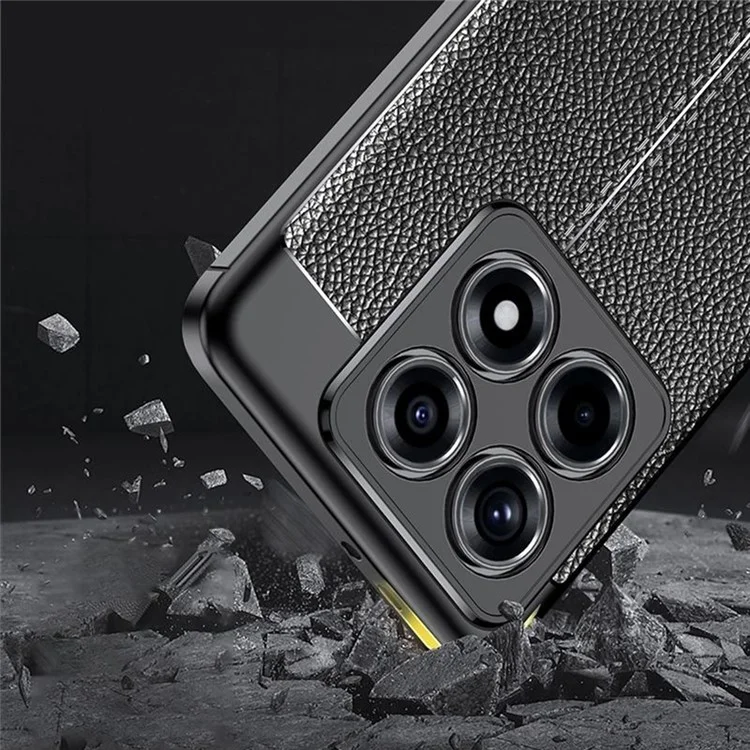 Capa para Xiaomi 14T Pro, textura de lichia TPU flexível, Capa de telefone preta
