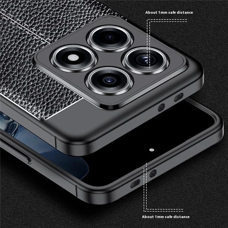 Capa para Xiaomi 14T Pro, textura de lichia TPU flexível, Capa de telefone preta
