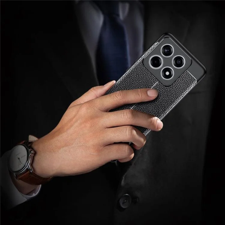 Capa para Xiaomi 14T Pro, textura de lichia TPU flexível, Capa de telefone preta
