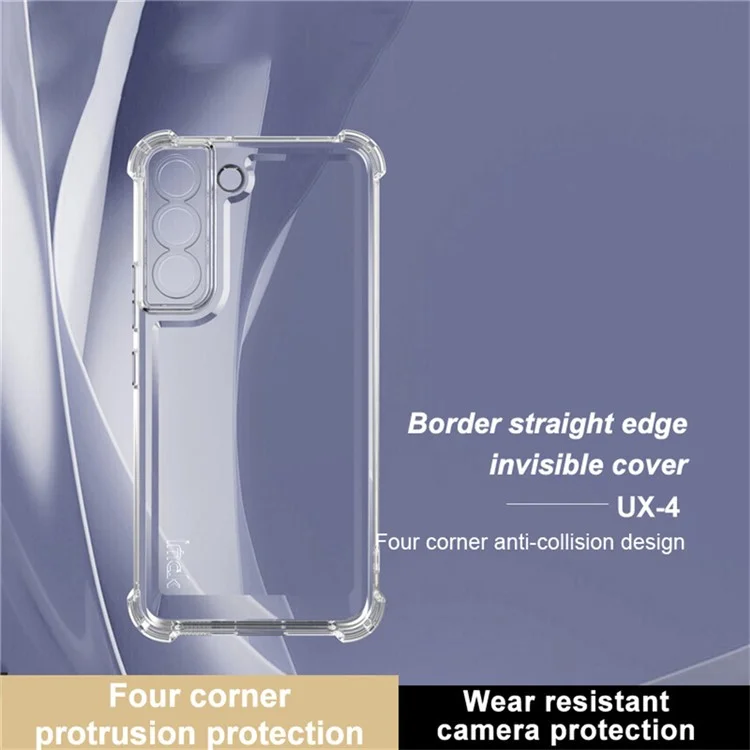 IMAK UX-4 Série para Samsung Galaxy S22+ 5G Case Straight Frame Four Corner Shockproof Clear TPU Cover