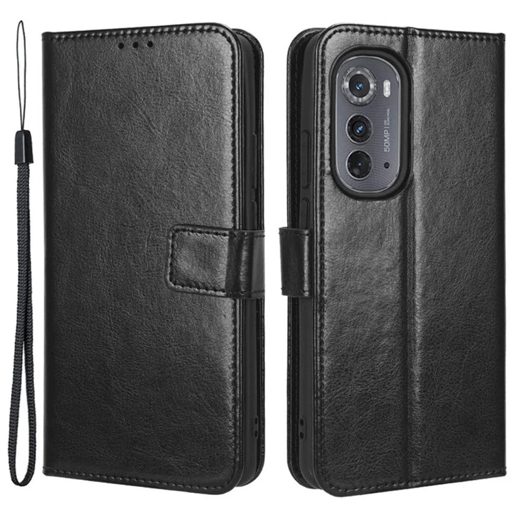 Per Motorola Edge (2022) 5G Crazy Horse Texture PU Case di Chiusura Magnetica Copertina Del Portafoglio Telefonico - Nero