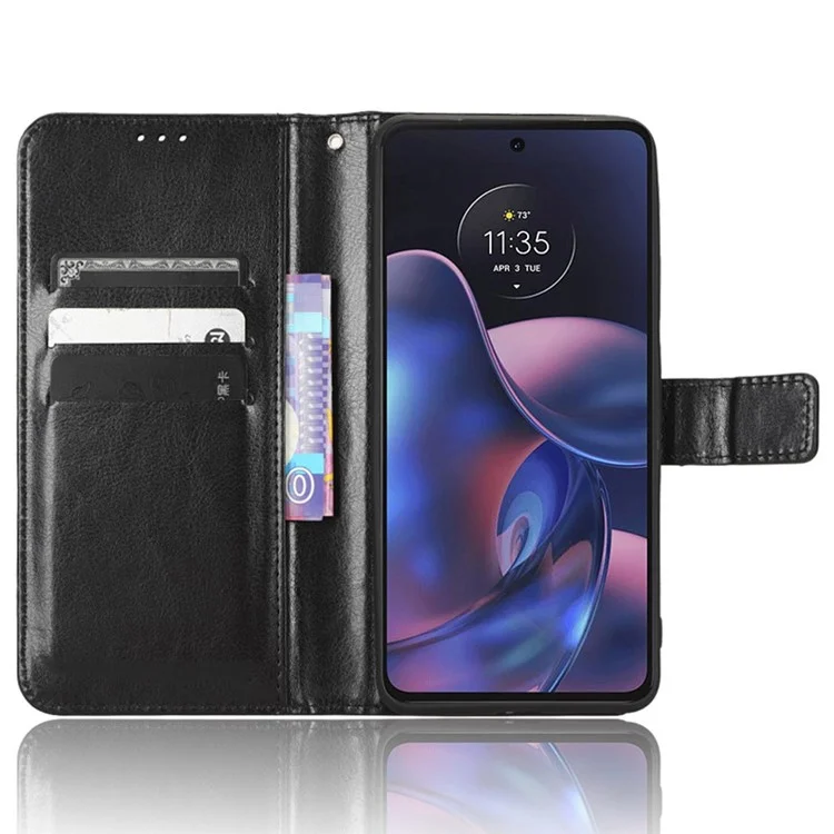 Per Motorola Edge (2022) 5G Crazy Horse Texture PU Case di Chiusura Magnetica Copertina Del Portafoglio Telefonico - Nero
