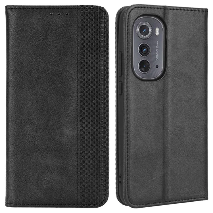 Pour Motorola Edge (2022) 5G Magnétique Magnétique Auto-absorb Absorbe Appectricutive Couverne de Court de Cuir PU Impression Cover Porteul Pullet - le Noir