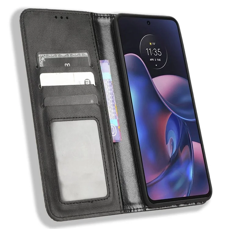 Pour Motorola Edge (2022) 5G Magnétique Magnétique Auto-absorb Absorbe Appectricutive Couverne de Court de Cuir PU Impression Cover Porteul Pullet - le Noir