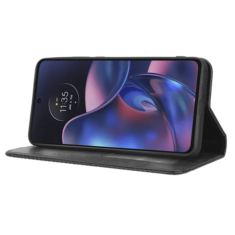 Pour Motorola Edge (2022) 5G Magnétique Magnétique Auto-absorb Absorbe Appectricutive Couverne de Court de Cuir PU Impression Cover Porteul Pullet - le Noir